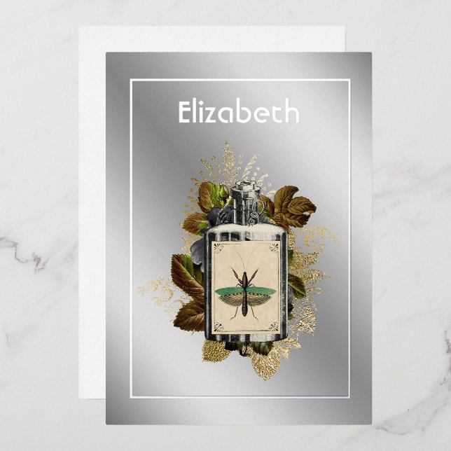 Invitation En Aluminium Lotion poison florale Halloween gothique Foil Invi (Recto/Verso)