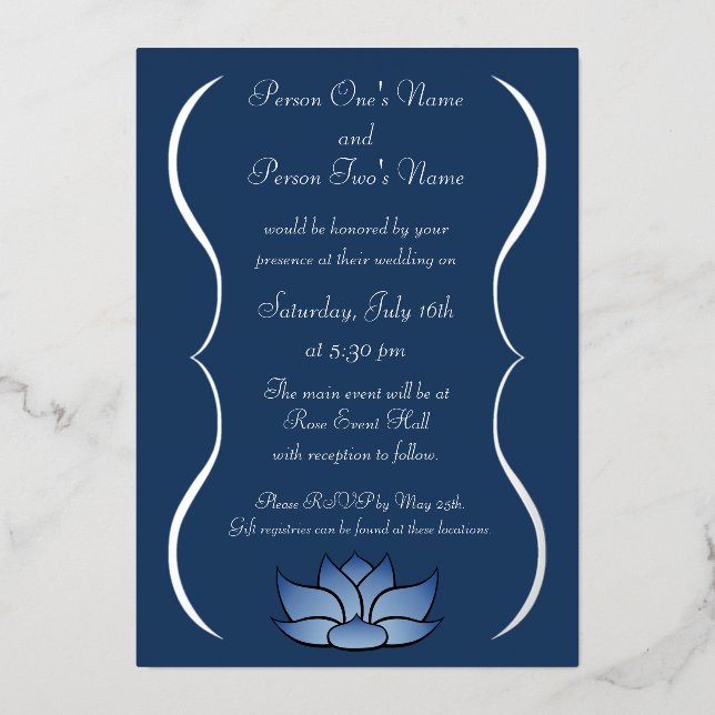 Invitation En Aluminium Lotus en bleu (Recto)