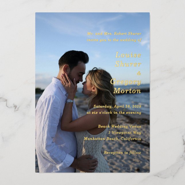 Invitation En Aluminium Louise Simple Photo Mariage moderne (Recto)