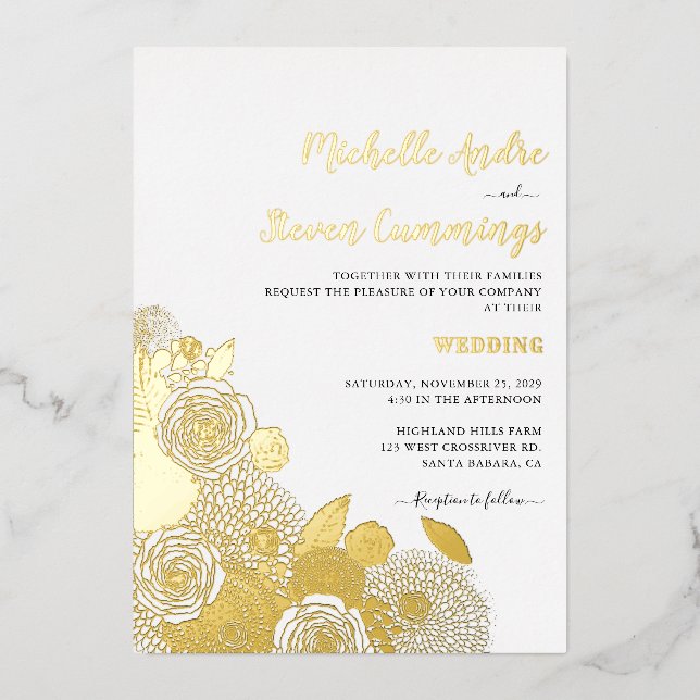Invitation En Aluminium Love Blooms ・ Elégant Mariage Floral (Recto)