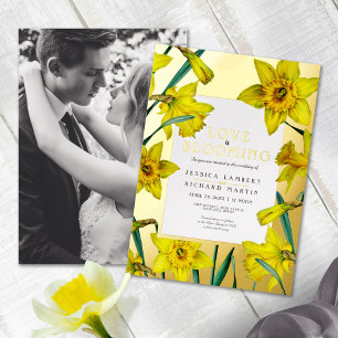 Invitation En Aluminium Love is blooming gold yellow daffodils wedding