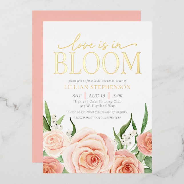 Invitation En Aluminium Love Is In Bloom Blush Pink Floral Bridal Shower (Recto/Verso)