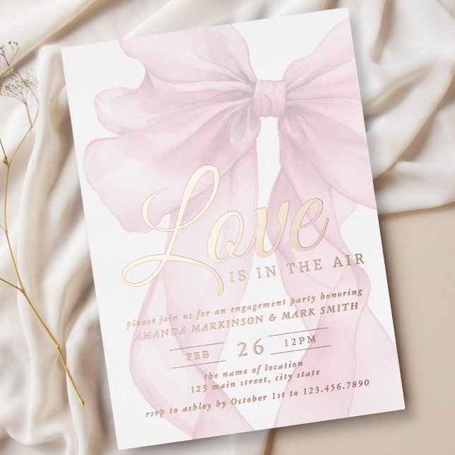 Invitation En Aluminium Love Is In The Air Bow Mauve Engagement Rose Gold (Créateur téléchargé)