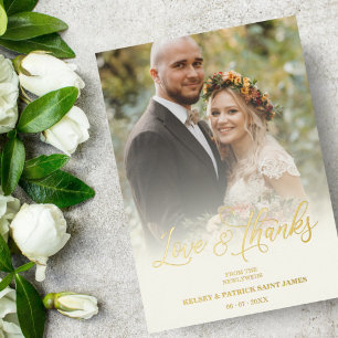 Invitation En Aluminium Love & Merci Mariage photo minimaliste