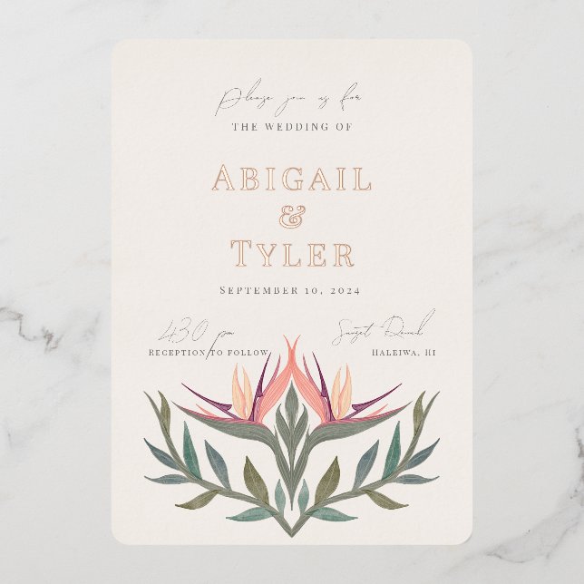 Invitation En Aluminium Lovebirds au Paradis Mariage (Recto)