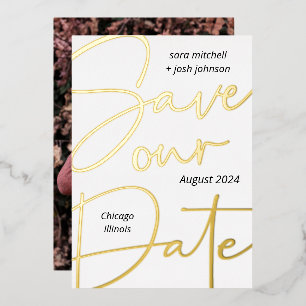 Invitation En Aluminium Lovely Gold Foil Script Minimal Enregistrer la dat