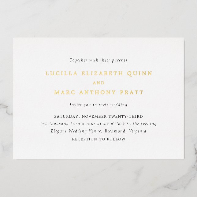 Invitation En Aluminium Lucilla Elegant Mariage moderne (Recto)