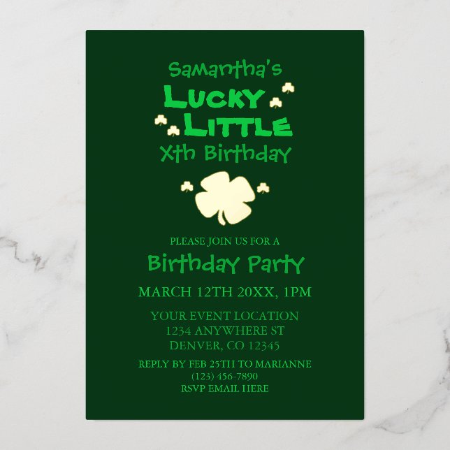 Invitation En Aluminium Lucky Little Birthday (Recto)