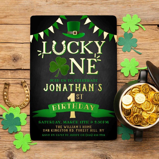 Invitation En Aluminium Lucky One Chalkboard 1er Anniversaire réel (Créateur téléchargé)