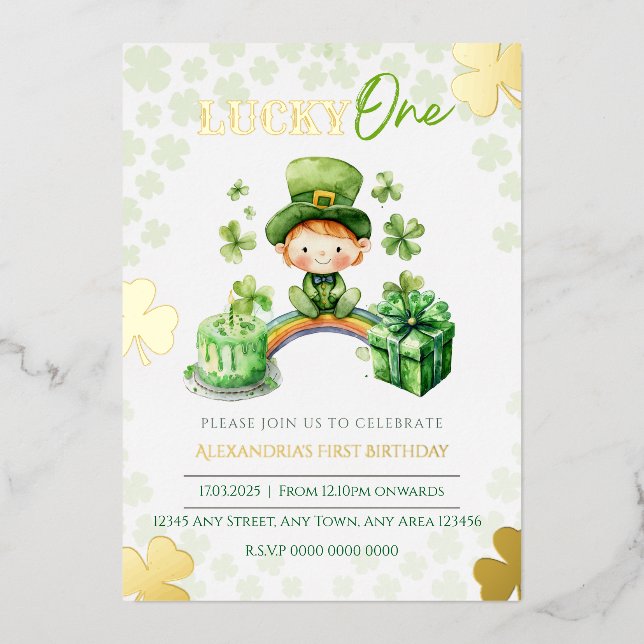 Invitation En Aluminium Lucky One Premier St patrick d'anniversaire (Recto)