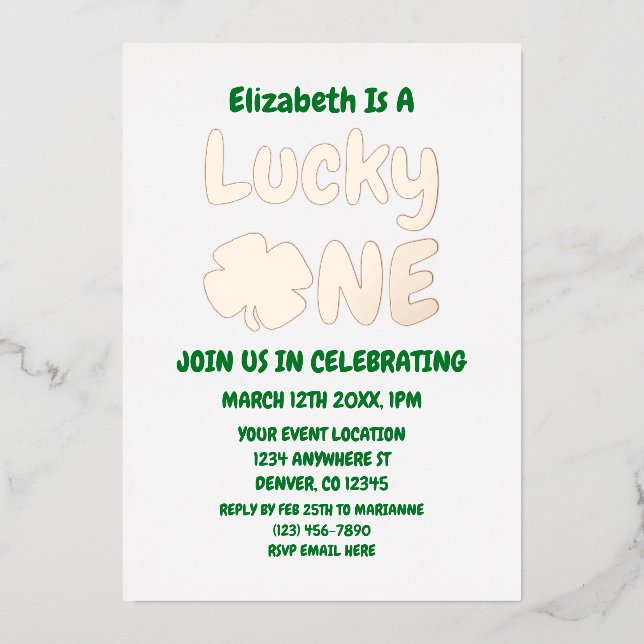 Invitation En Aluminium Lucky One St Patrick's Day 1er anniversaire (Recto)