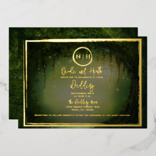 Invitation En Aluminium Lumières de forêt verte élégant mariage or