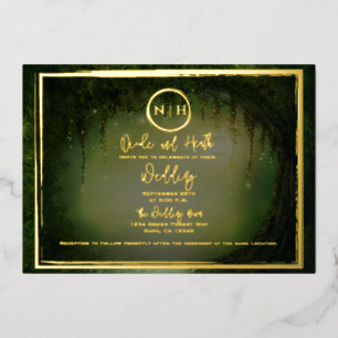 Invitation En Aluminium Lumières de la forêt verte Photo de mariage élégan