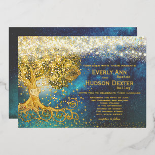 Invitation En Aluminium Lumières Fairy Forest Grove Blue & Gold Mariage