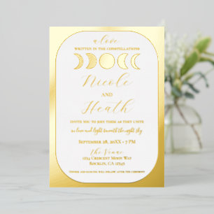 Invitation En Aluminium Lunaire Luxe Or Feuille Lune Phase Mariage