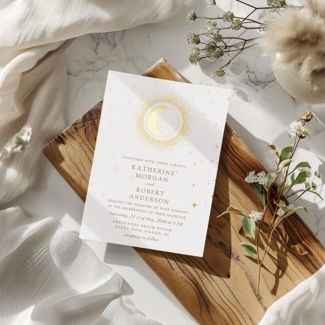 Invitation En Aluminium Lune Céleste Et Étoiles Mariage Élégant (Créateur téléchargé)