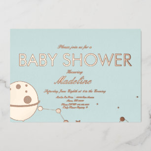 Invitation En Aluminium Lune et Étoiles Baby shower Pressé Pile dans l'hui