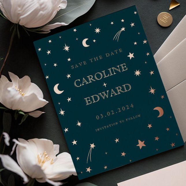 Invitation En Aluminium Lune et étoiles Céleste Starsign Mariage d'or (Créateur téléchargé)