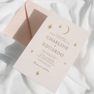 Invitation En Aluminium Lune et Étoiles Signe céleste étoilé Noces d'or