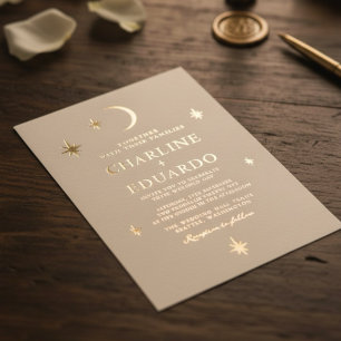 Invitation En Aluminium Lune et Étoiles Signe Stellaire Céleste Mariage D