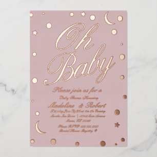 Invitation En Aluminium Lune et points Confetti Baby shower rose