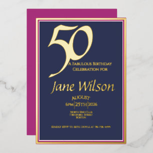 Invitation En Aluminium Lux Navy, Rose et Or Feuille 50ème