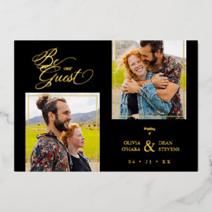 Invitation En Aluminium Luxe Black Trendy 2 Photos Real Golden