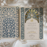 Invitation En Aluminium Luxe Dentelle islamique Dusty Mariage bleu<br><div class="desc">Profitez de la beauté exquise de l'art islamique avec ce faire-part de mariage luxueux, parfait pour les couples qui apprécient les conceptions complexes et la richesse culturelle de la calligraphie islamique et des motifs. L'avant de l'invitation présente un design captivant en dentelle bleu marine et crème, encadrant élégamment une arche...</div>