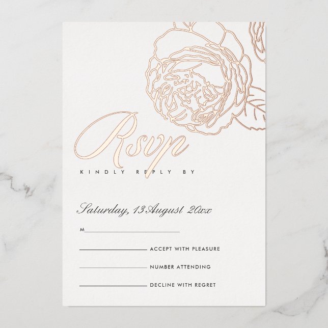 INVITATION EN ALUMINIUM LUXE ÉLÉGANT ROSE PÂLE OR ROSE FLORAL RSVP (Recto)