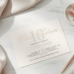 Invitation En Aluminium Luxe Elegant Rose Sweet 16<br><div class="desc">Célébrez dans le style avec cette invitation Sweet 16 luxueuse et élégante. En haut, le titre "Sweet sixteen" est écrit dans un script gracieux, superposant élégamment le numéro 16 dans une police serif haute et sophistiquée. Cette conception dégage un sentiment d'opulence et de raffinement, parfait pour marquer un jalon aussi...</div>