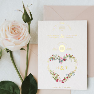 Invitation En Aluminium Luxe Floral Romantique Teintes Roses Rouges Cœur