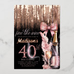Invitation En Aluminium Luxe Foil 40e Vin Rose Anniversaire adulte<br><div class="desc">Vin Rose de luxe Design d'anniversaire adulte. Les produits correspondants se trouvent dans la collection Luxury Wine Adult Birthday.</div>