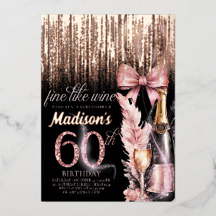 Invitation En Aluminium Luxe Foil 60ème Rose Vin Adulte Anniversaire