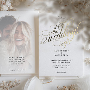 Invitation En Aluminium Luxe Gold Calligraphie Mariage Élégant Script