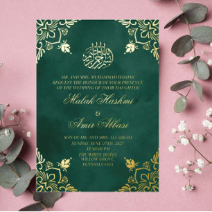 Invitation En Aluminium Luxe Gold Green Mariage musulman musulman musulman