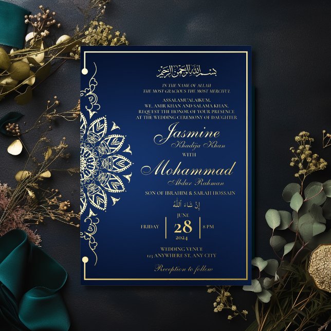 Invitation En Aluminium Luxe Gold Mandala Mariage musulman Nikah (Créateur téléchargé)