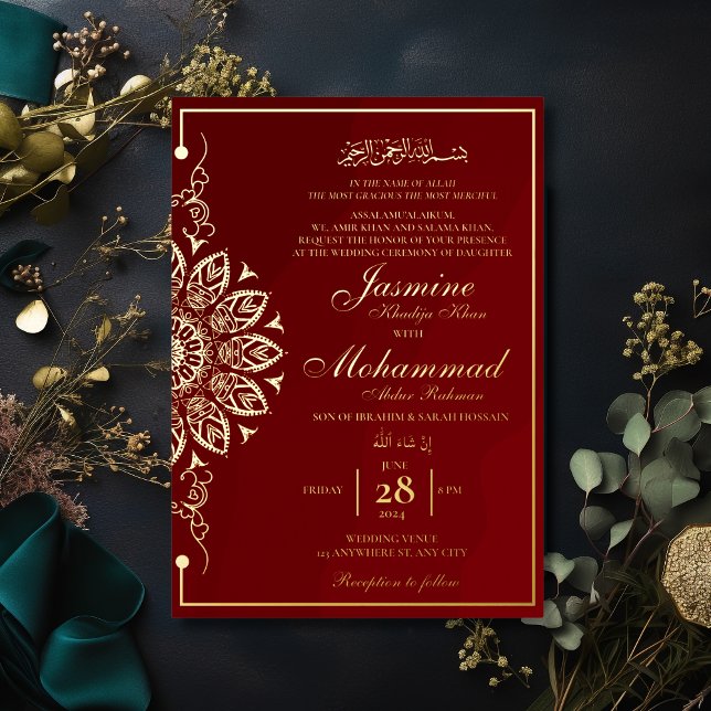 Invitation En Aluminium Luxe Gold Mandala Mariage musulman Nikah (Créateur téléchargé)