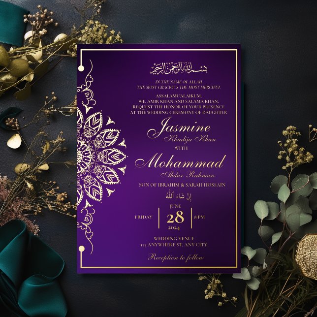 Invitation En Aluminium Luxe Gold Mandala Mariage musulman Nikah (Créateur téléchargé)