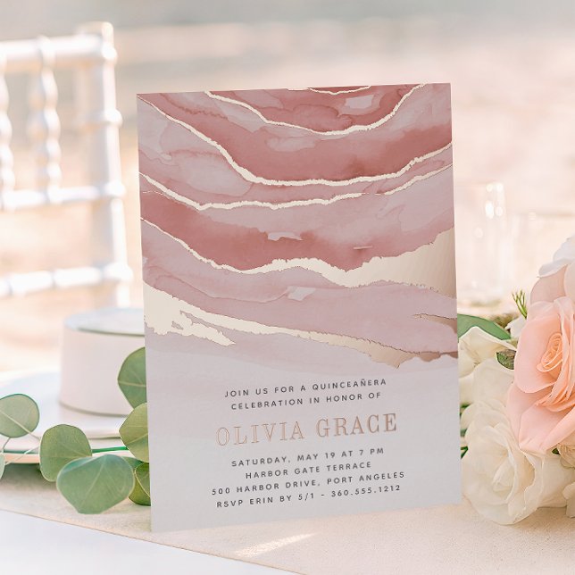 Invitation En Aluminium Luxe Marbre rose Quinceanera (Créateur téléchargé)