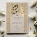 Invitation En Aluminium Luxe Mariage blanc blanc blanc laque islamique<br><div class="desc">Profitez de la beauté exquise de l'art islamique avec ce faire-part de mariage luxueux, parfait pour les couples qui apprécient les conceptions complexes et la richesse culturelle de la calligraphie islamique et des motifs. L'avant de l'invitation présente un design captivant en dentelle crème, encadrant élégamment une arche centrale inspirée de...</div>