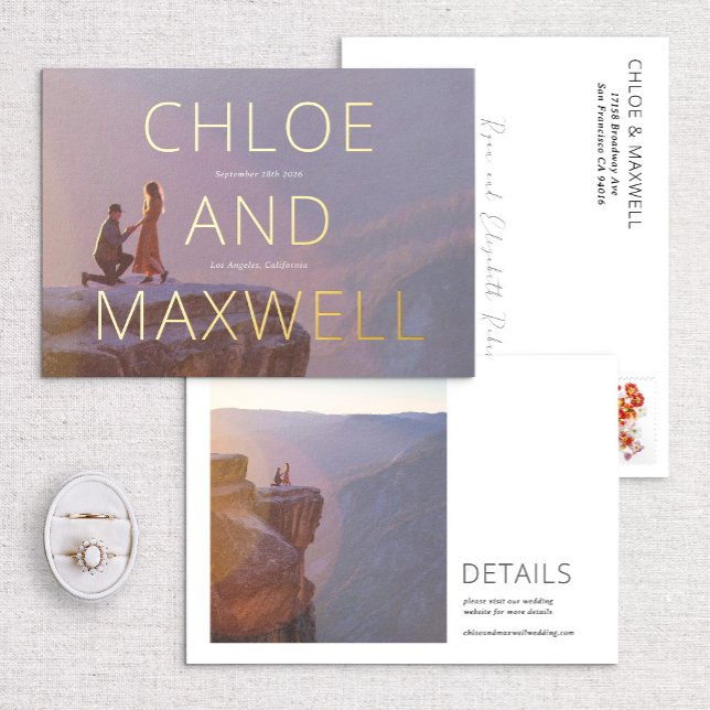 Invitation En Aluminium Luxe Moderne Gras Noms photo Enregistrer la date (Créateur téléchargé)