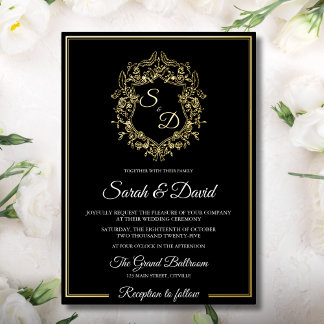 Invitation En Aluminium Luxe Noir et Or Classic Mariage élégant