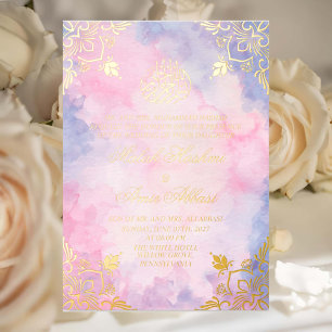Invitation En Aluminium Luxe or violet & rose Mariage musulman islamique d