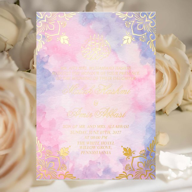 Invitation En Aluminium Luxe or violet & rose Mariage musulman islamique d (Créateur téléchargé)