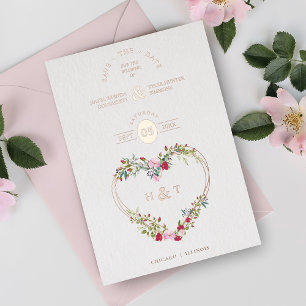 Invitation En Aluminium Luxe Romantique Floral rose Rouge nuances Coeur