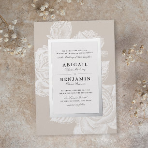 Invitation En Aluminium Luxe rose floral argent vintage mariage botanique