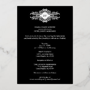 Invitation En Aluminium Luxe Sophistiqué Noir Flourish Chic Argent