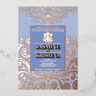 Invitation En Aluminium LuxGlitter bleu roseGold Ganesha Mariage hindou