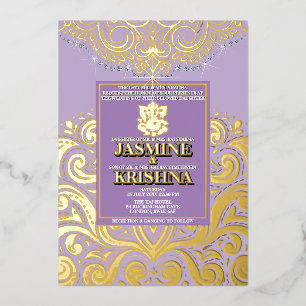 Invitation En Aluminium LuxGlitter Ganesha Mariage Hindou Lavande Or
