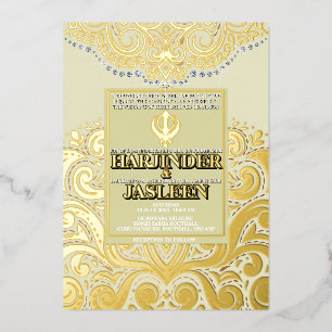 Invitation En Aluminium LuxGlitter Ivoire Or Sikh Anand Karaj Mariage